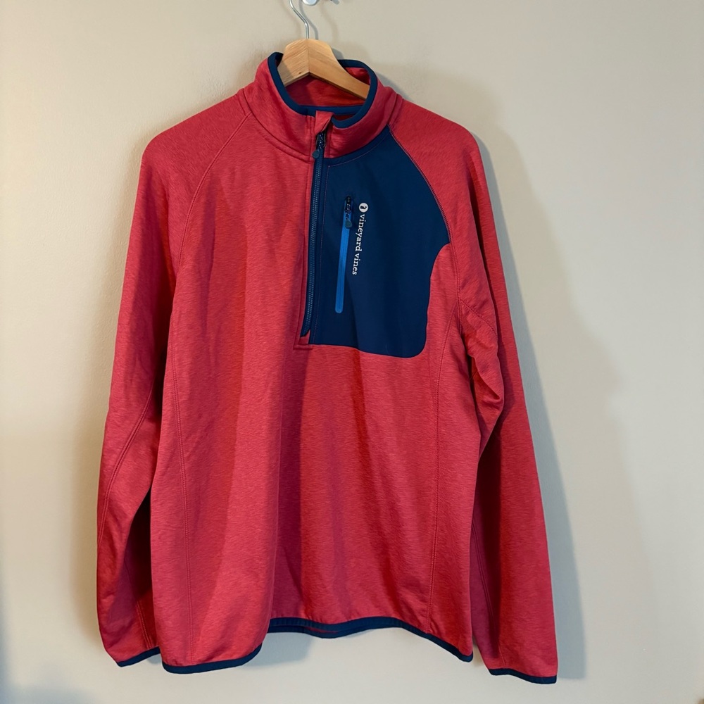 Vineyard Vines Red Quarter-Zip Pullover with‎ Blue Accents medium